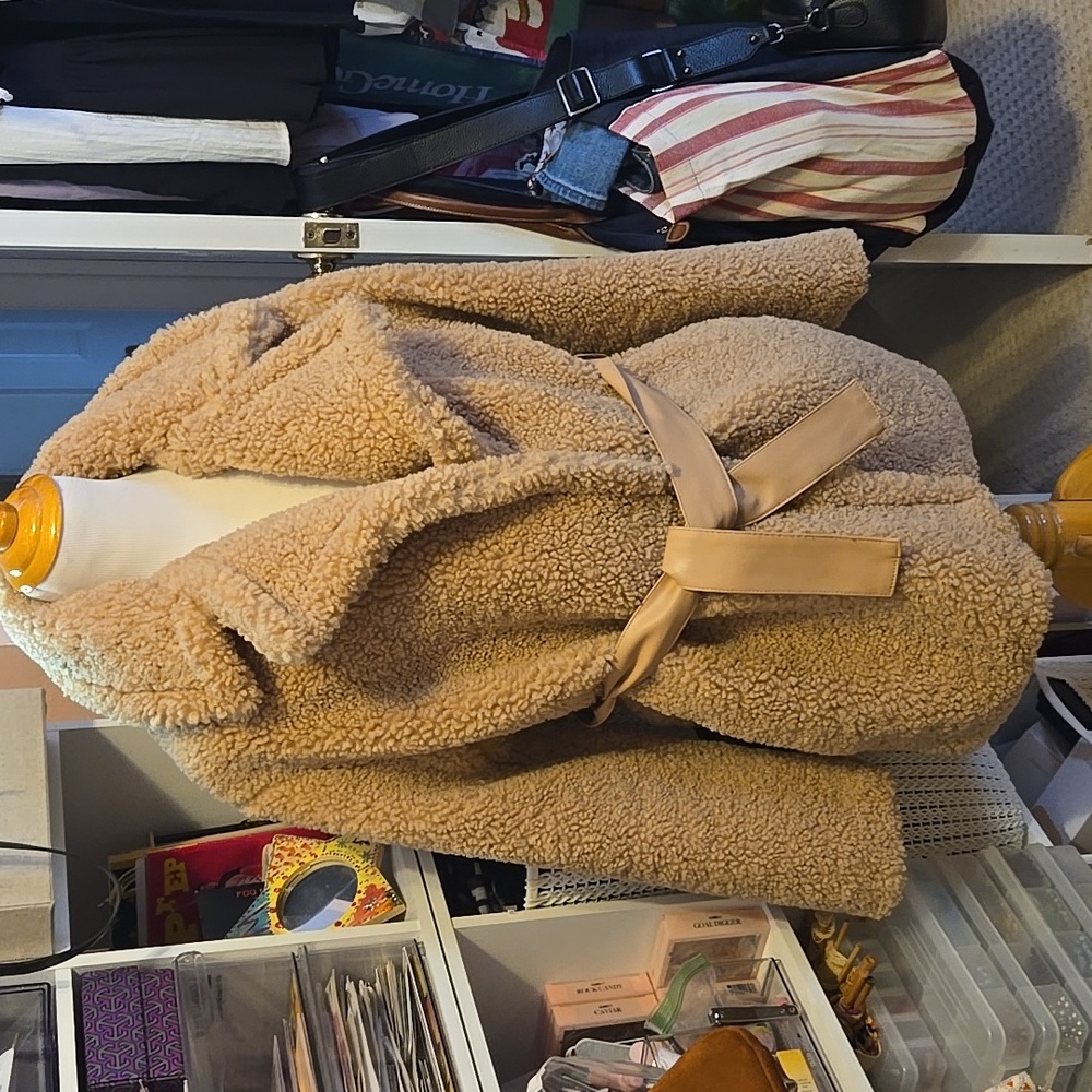 Camel Teddy Coat - size M